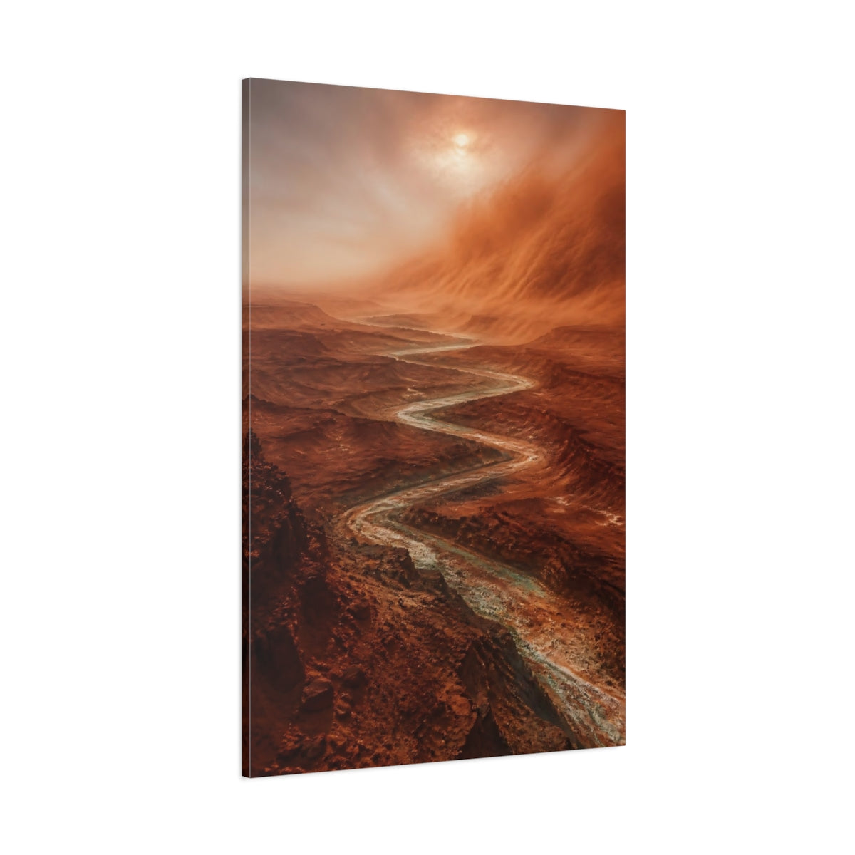 Side Mockup 1. Winding Red Canyon shown as canvas print