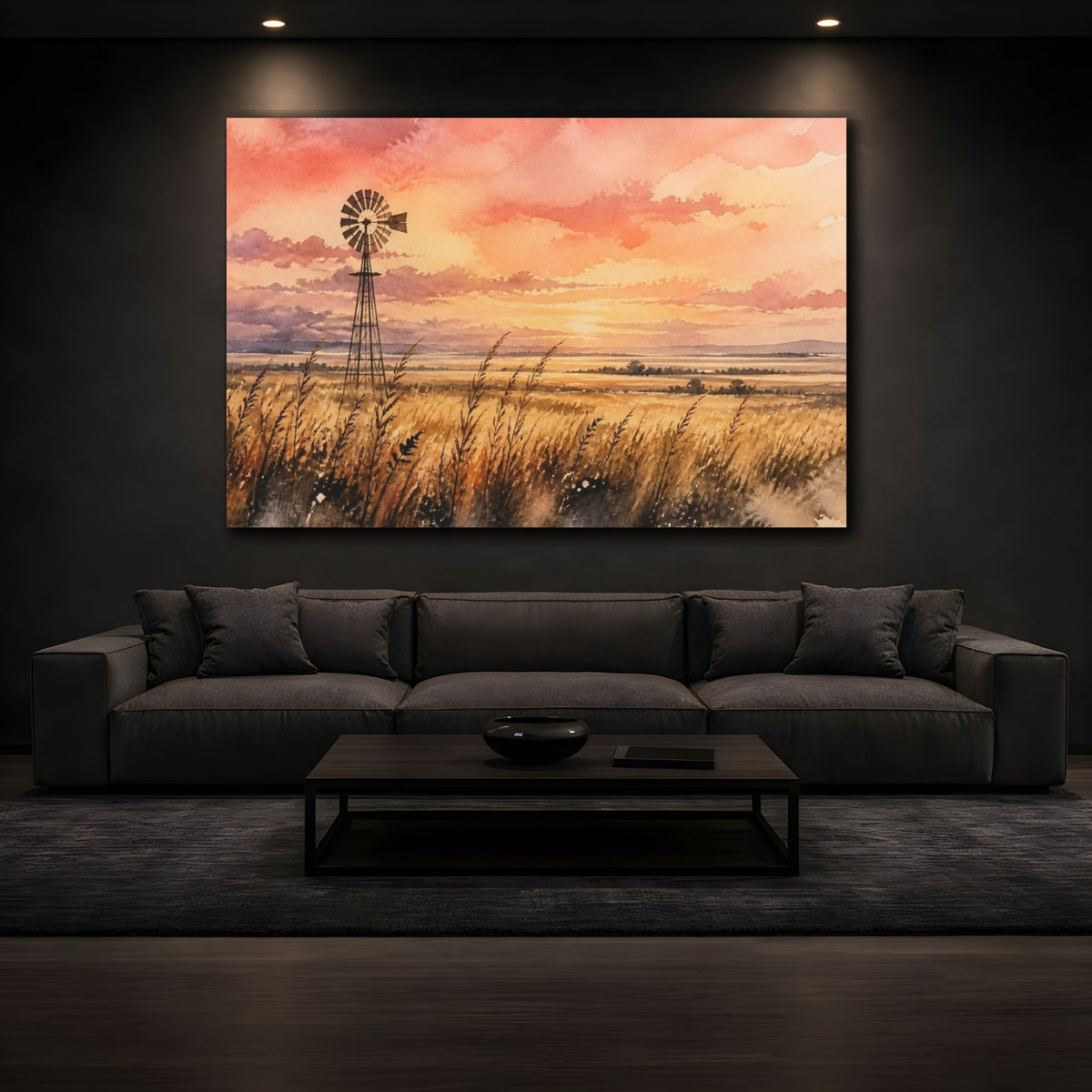 Mockup 3. Windmill Sunset Landscape shown as canvas print