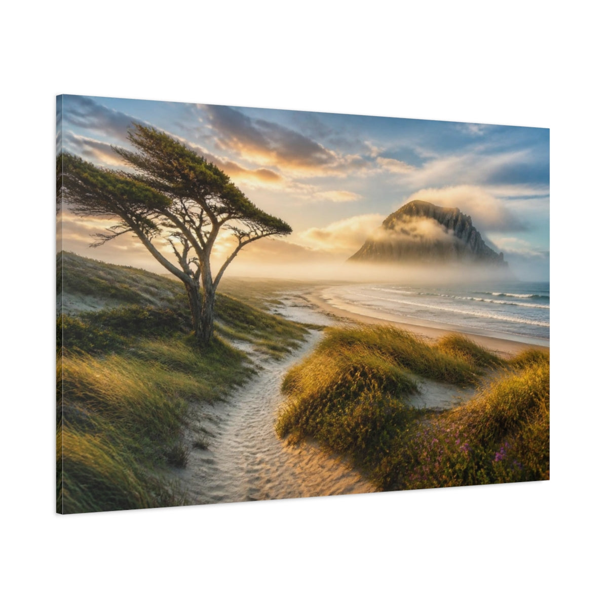 Side Mockup 1. Windswept Tree Coastal Landscape shown as canvas print