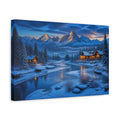 Side Mockup 4. Winter Landscape Cabin shown as canvas print