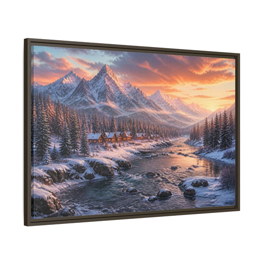 Main Mockup. Winter Mountain Landscape shown as framed canvas print