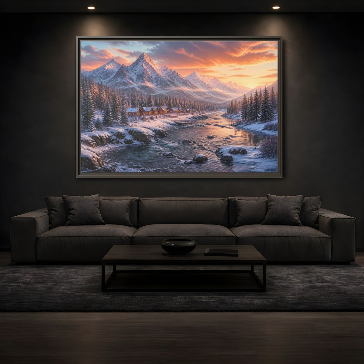 Mockup 3. Winter Mountain Landscape shown as framed canvas print