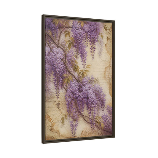 Main Mockup. Wisteria Flowers Cascade shown as framed canvas print