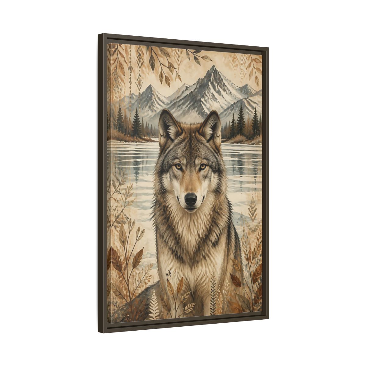 Side Mockup 11. Wolf Animals Boho shown as framed canvas print