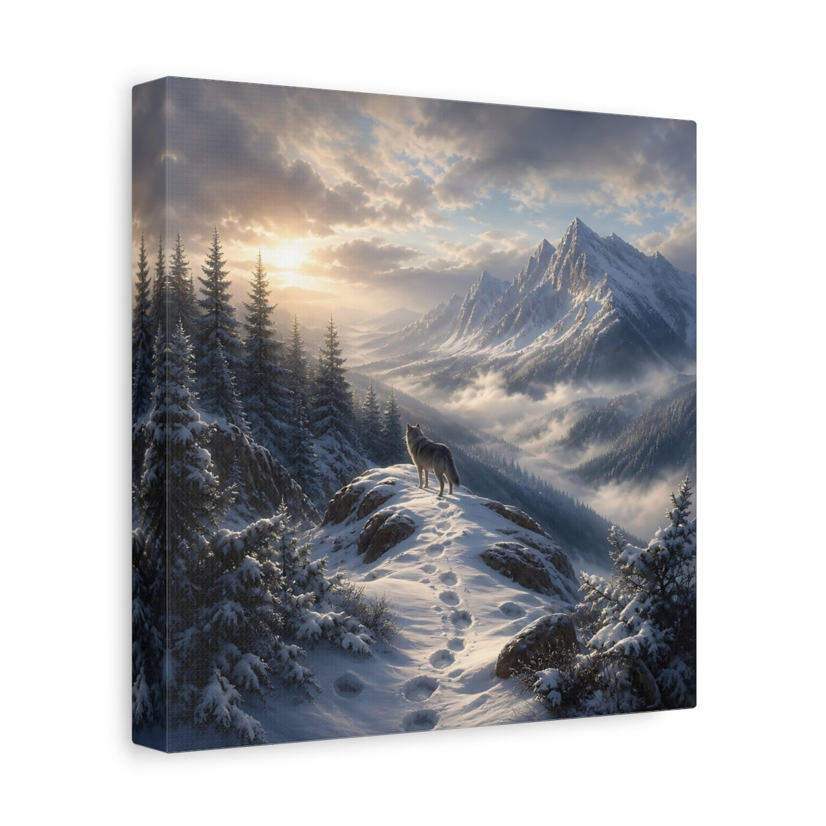 Side Mockup 9. Wolf On Snowy Landscape shown as canvas print