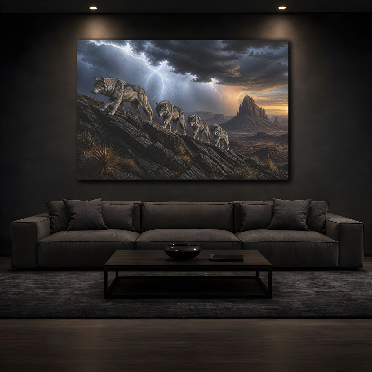 Mockup 3. Wolf Pack Desert Landscape shown as canvas print