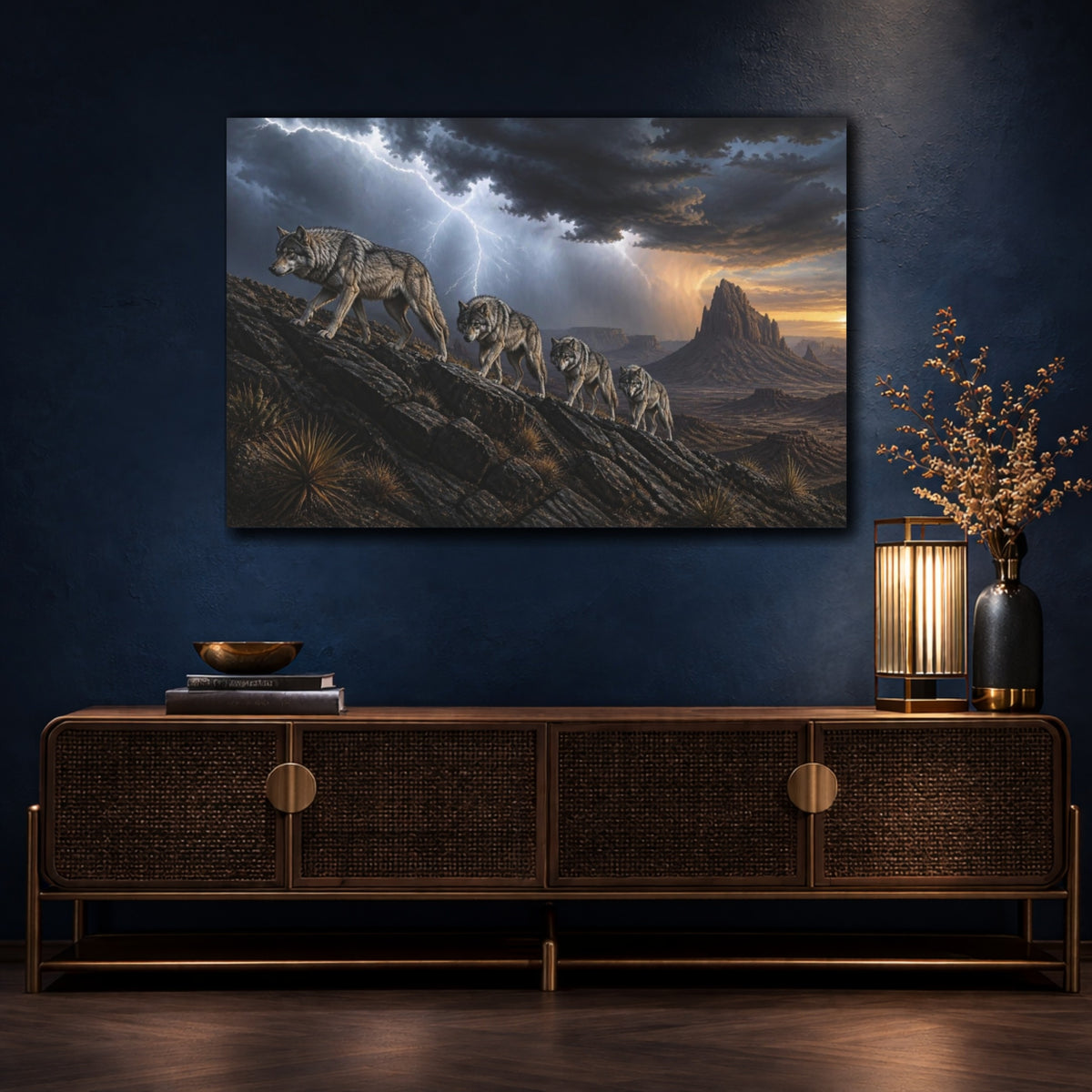 Mockup 4. Wolf Pack Desert Landscape shown as canvas print