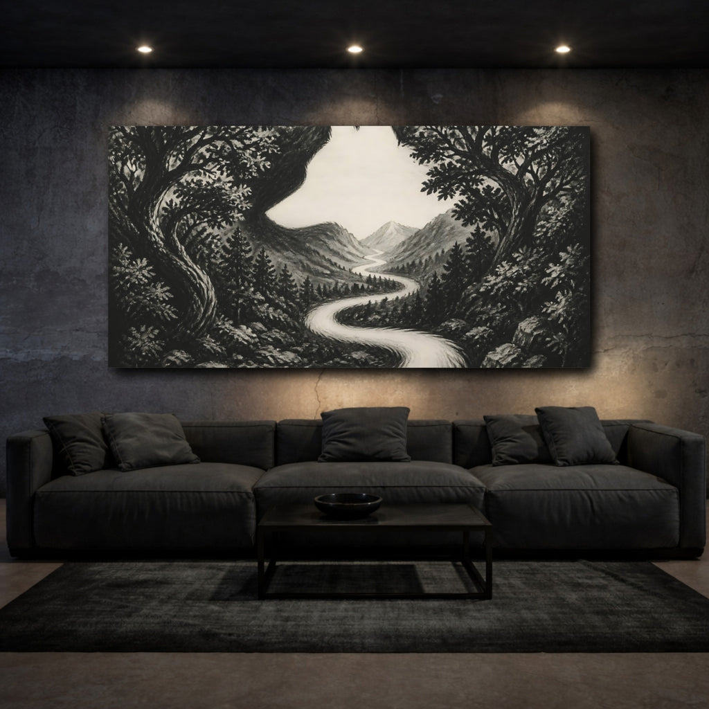 Mockup 3. Wolf Silhouette Valley shown as canvas print