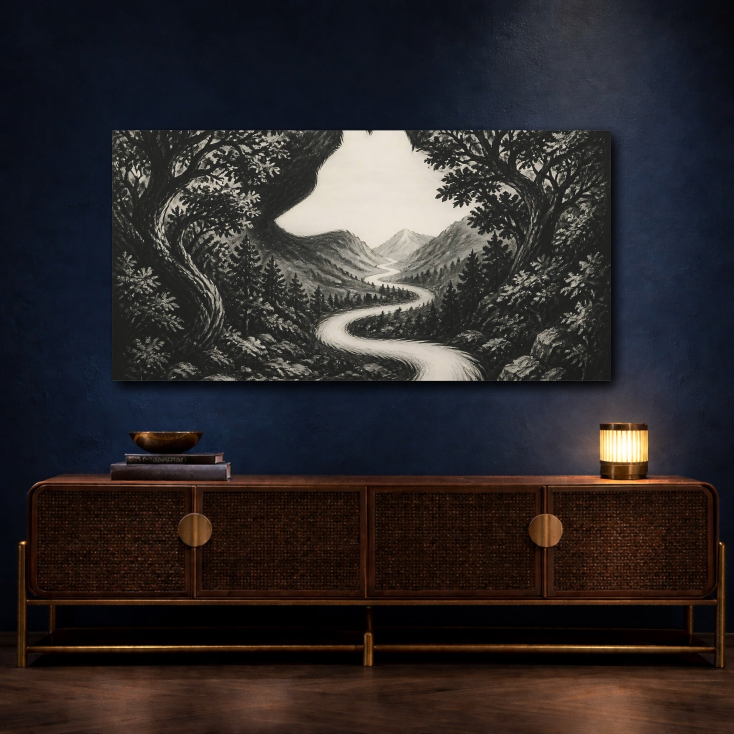 Mockup 4. Wolf Silhouette Valley shown as canvas print