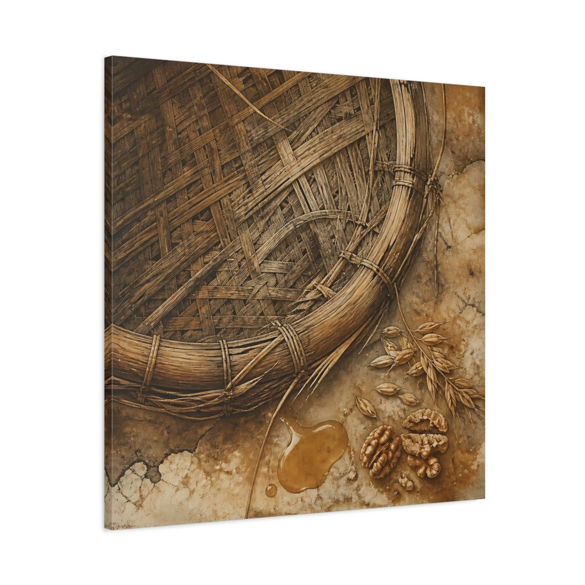 Main Mockup. Woven Basket And Walnuts shown as canvas print