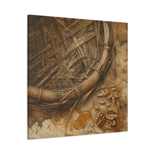 Main Mockup. Woven Basket And Walnuts shown as canvas print