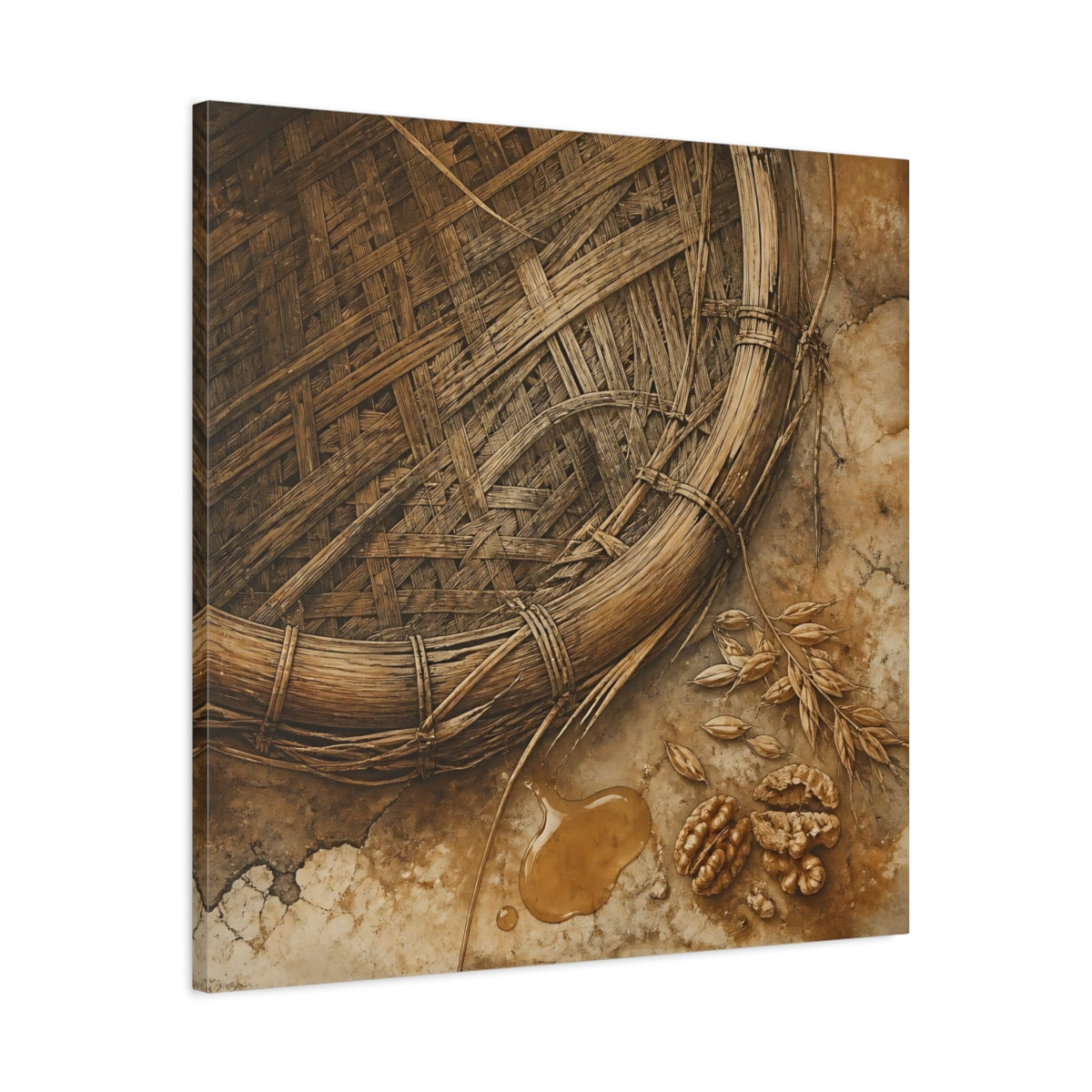 Side Mockup 3. Woven Basket And Walnuts shown as canvas print