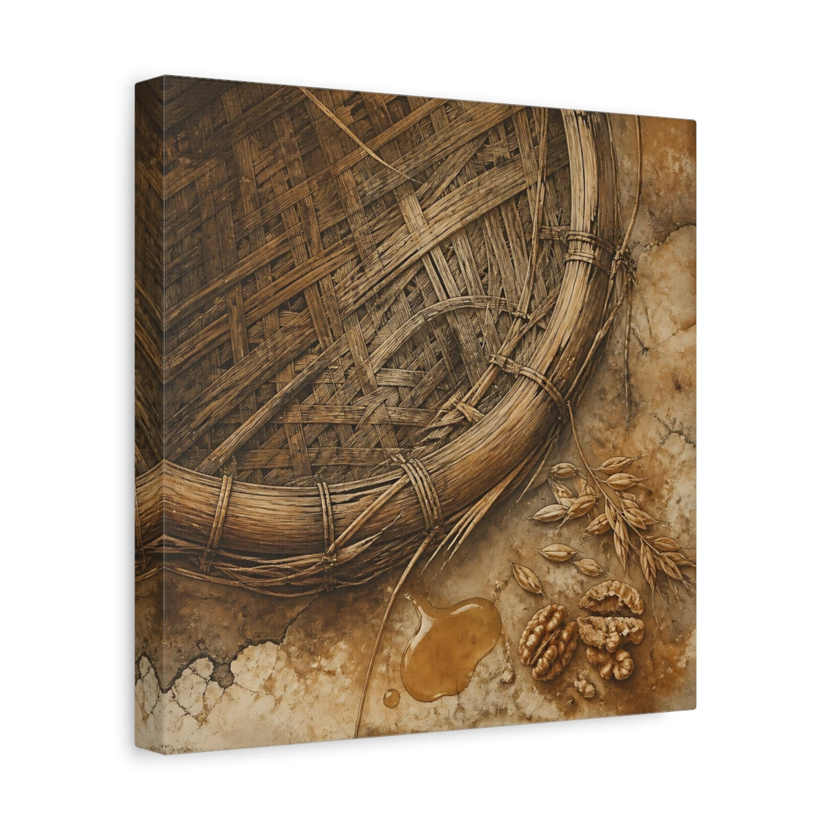 Side Mockup 8. Woven Basket And Walnuts shown as canvas print