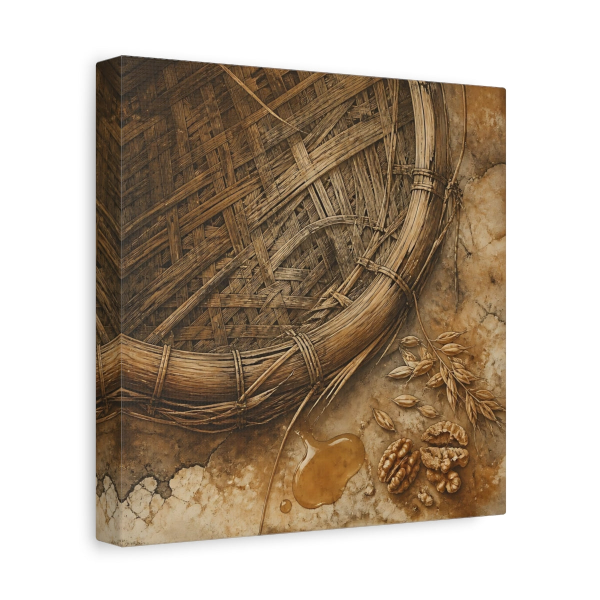 Side Mockup 9. Woven Basket And Walnuts shown as canvas print