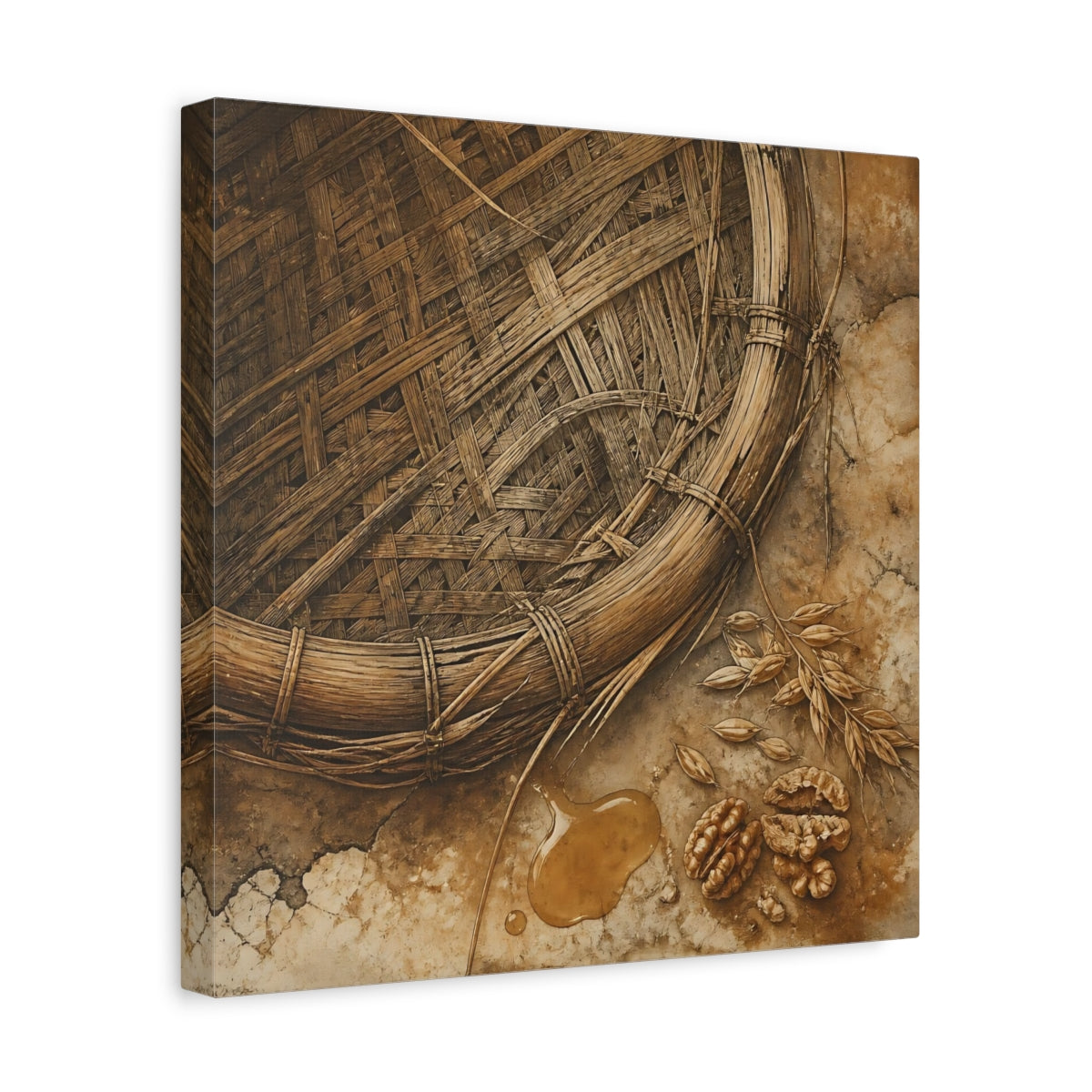 Side Mockup 7. Woven Basket And Walnuts shown as canvas print