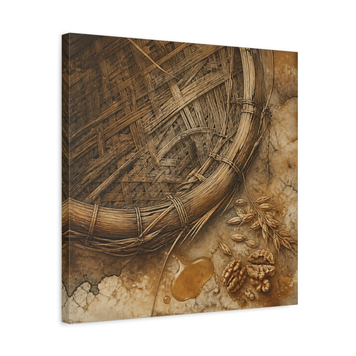 Side Mockup 5. Woven Basket And Walnuts shown as canvas print