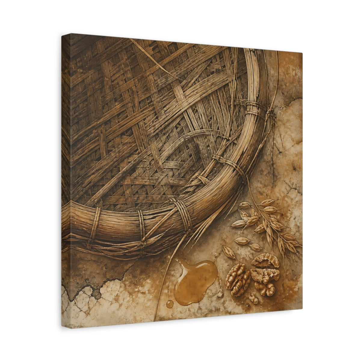 Side Mockup 6. Woven Basket And Walnuts shown as canvas print