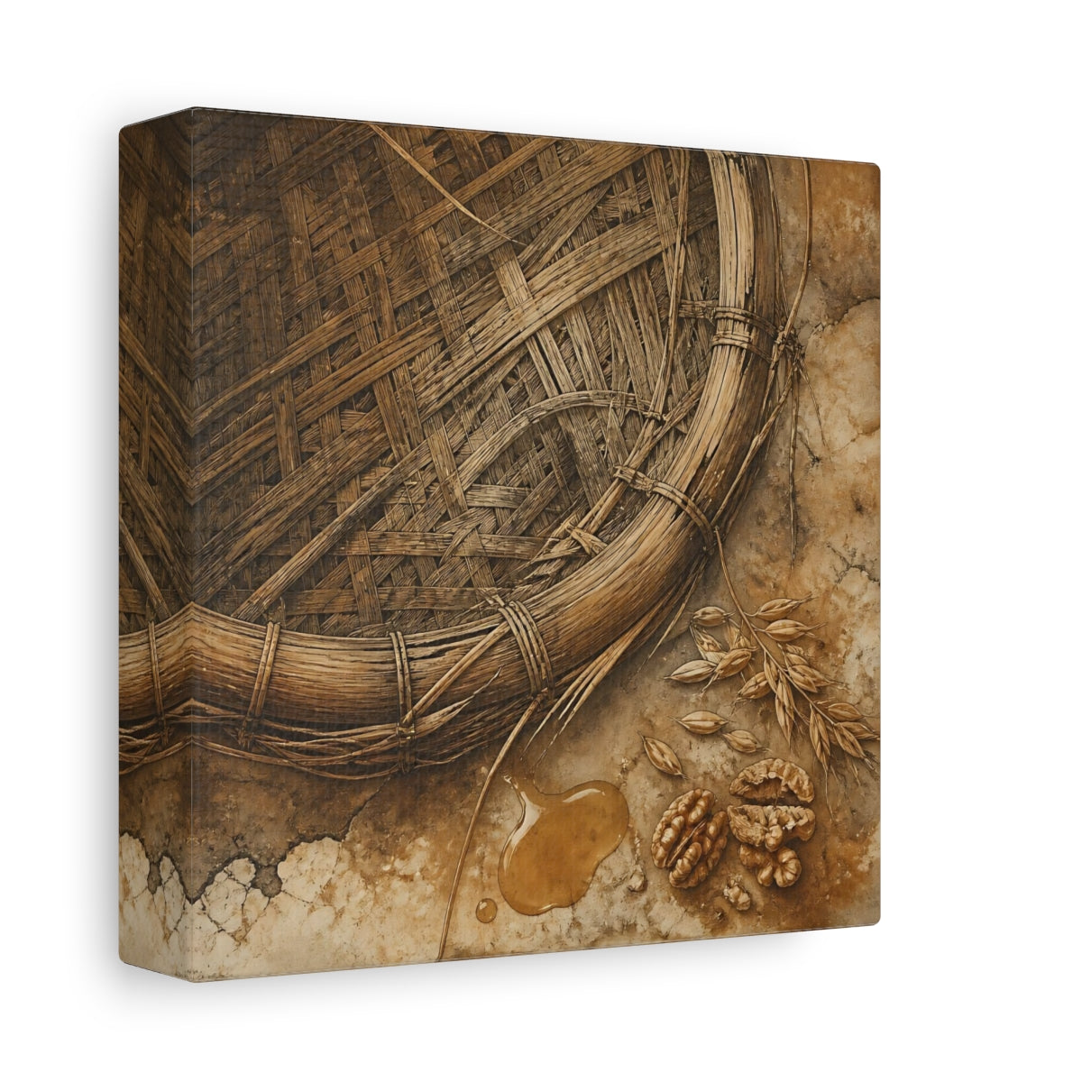 Side Mockup 2. Woven Basket And Walnuts shown as canvas print