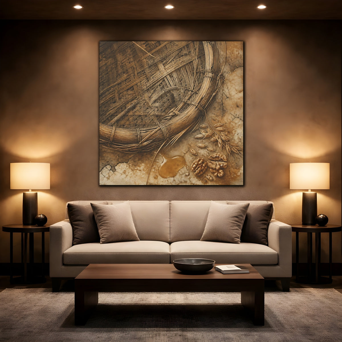 Mockup 2. Woven Basket And Walnuts shown as canvas print