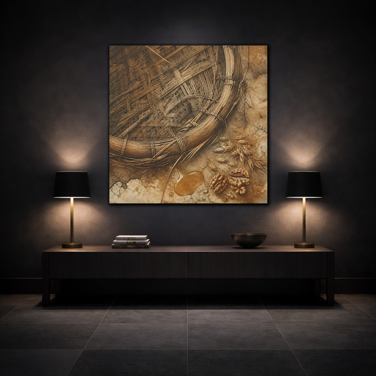 Mockup 3. Woven Basket And Walnuts shown as canvas print