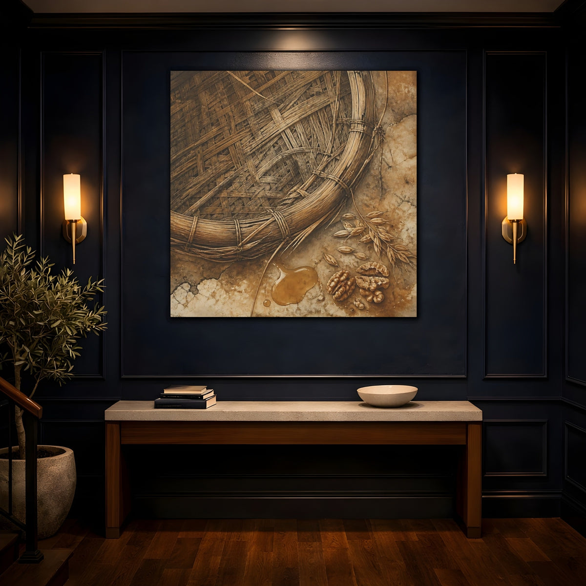 Mockup 4. Woven Basket And Walnuts shown as canvas print