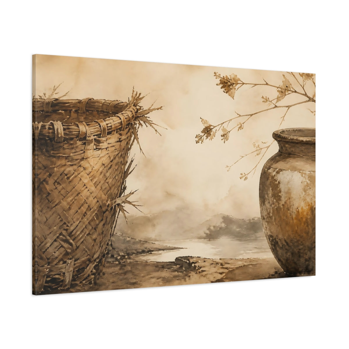 Side Mockup 1. Woven Basket & Pot shown as canvas print
