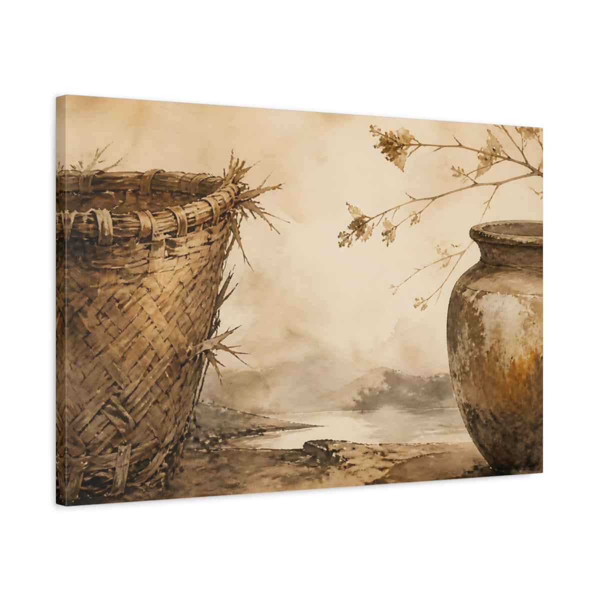Side Mockup 2. Woven Basket & Pot shown as canvas print