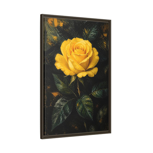 Main Mockup. Yellow Rose Flower Study shown as framed canvas print