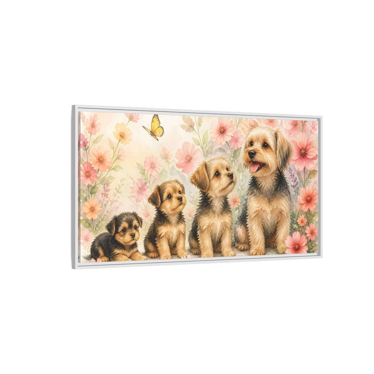 Side Mockup 3. Yorkshire Terrier Family Portrait shown as framed canvas print