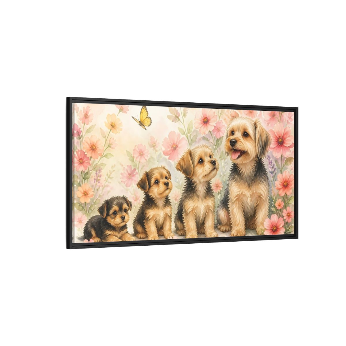 Side Mockup 5. Yorkshire Terrier Family Portrait shown as framed canvas print