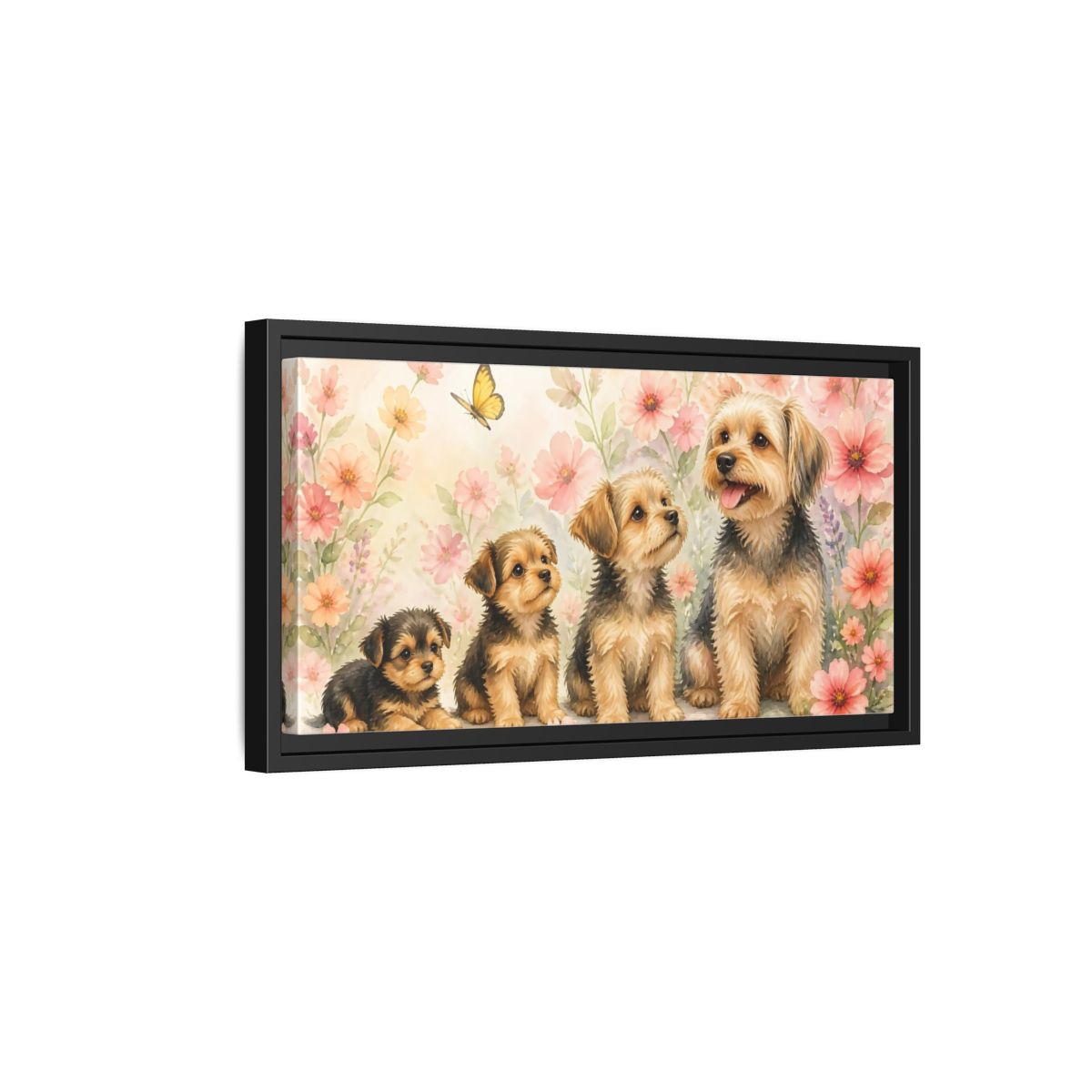 Side Mockup 8. Yorkshire Terrier Family Portrait shown as framed canvas print