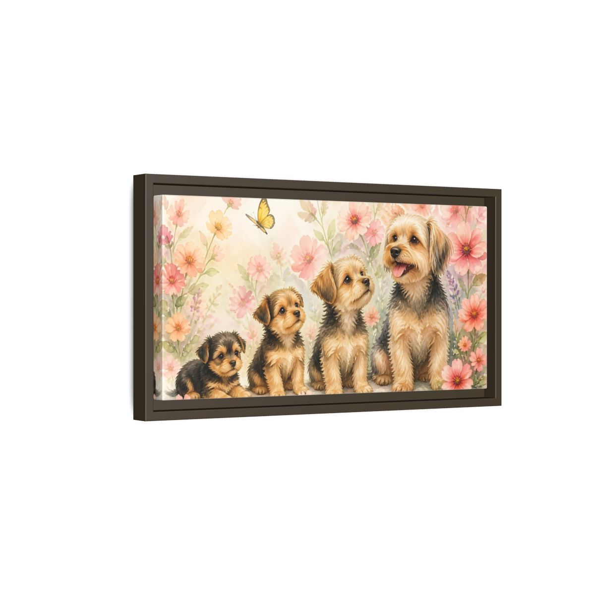 Side Mockup 7. Yorkshire Terrier Family Portrait shown as framed canvas print