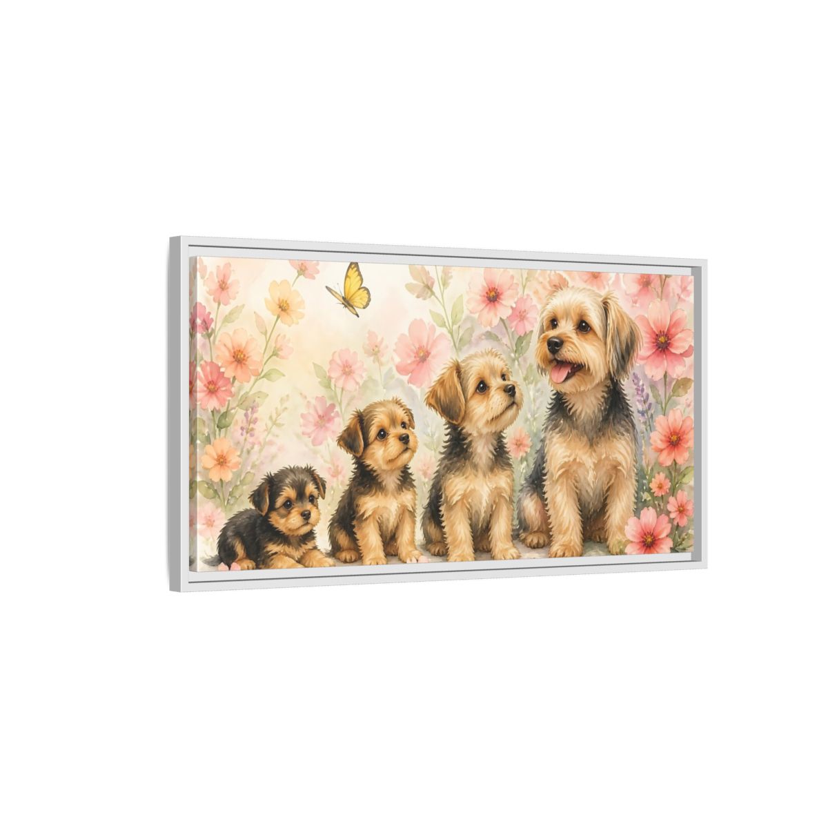 Side Mockup 1. Yorkshire Terrier Family Portrait shown as framed canvas print