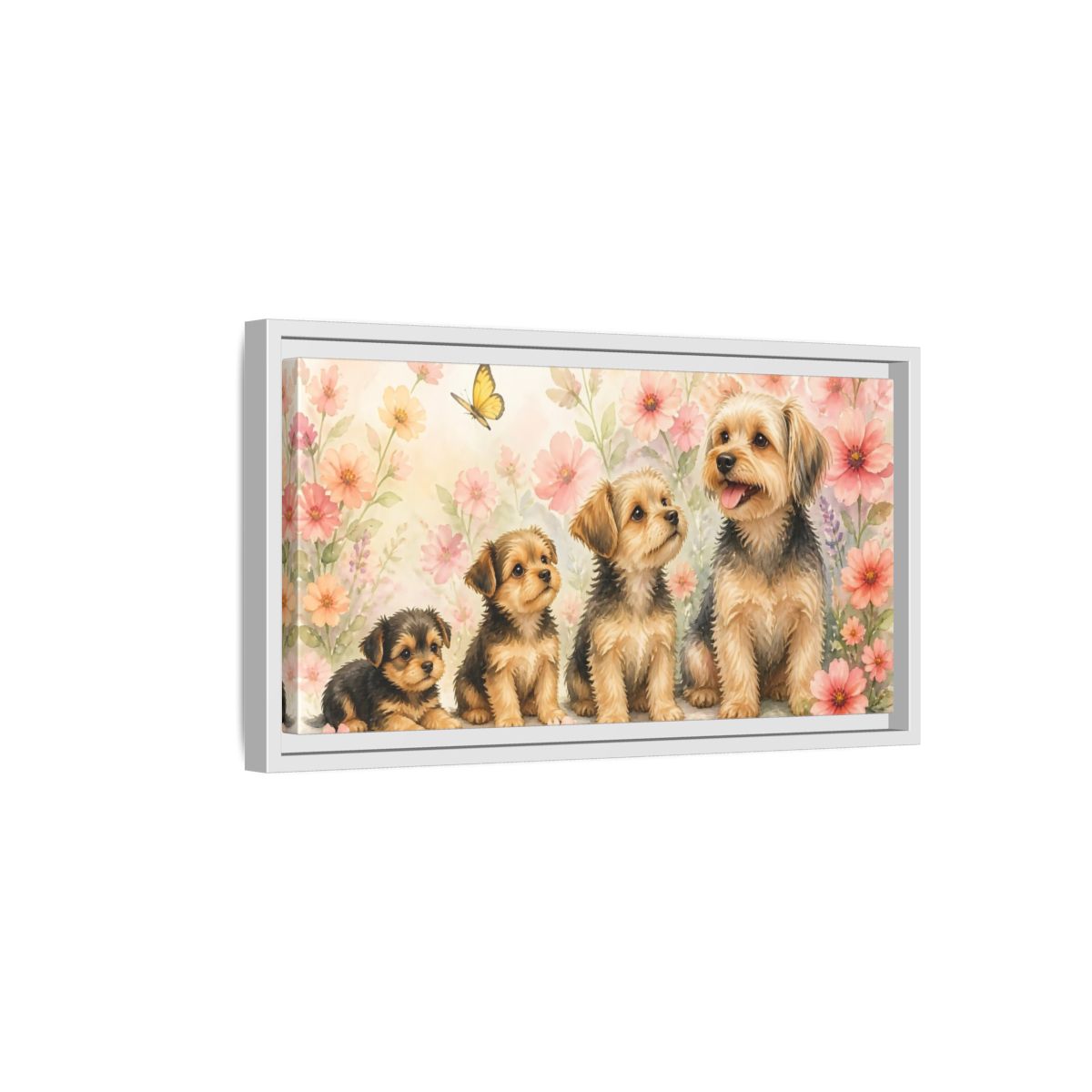 Side Mockup 6. Yorkshire Terrier Family Portrait shown as framed canvas print