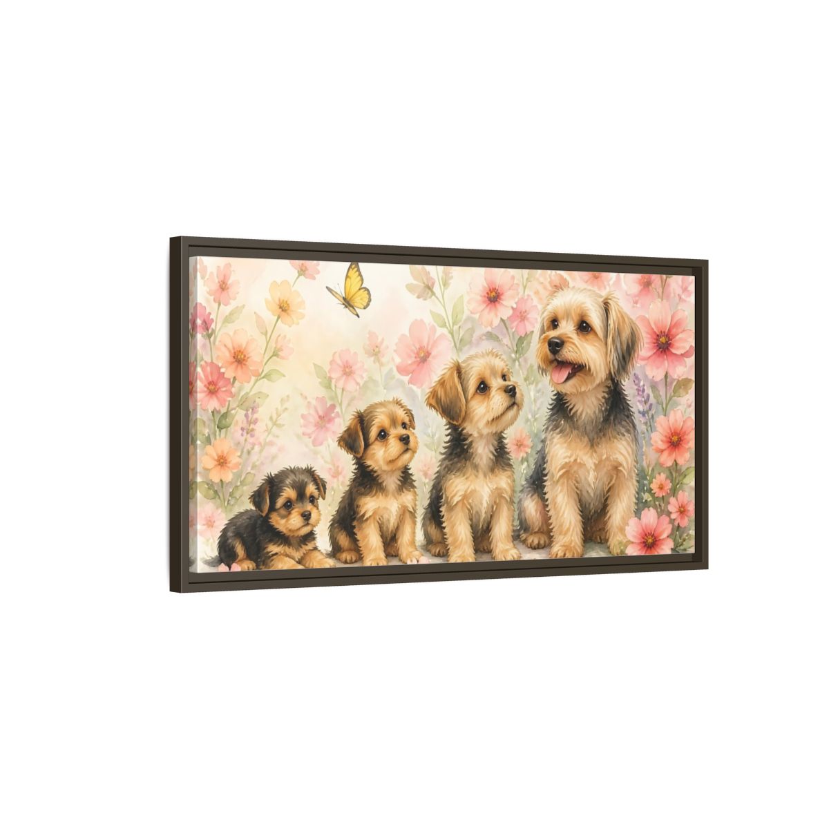 Main Mockup. Yorkshire Terrier Family Portrait shown as framed canvas print