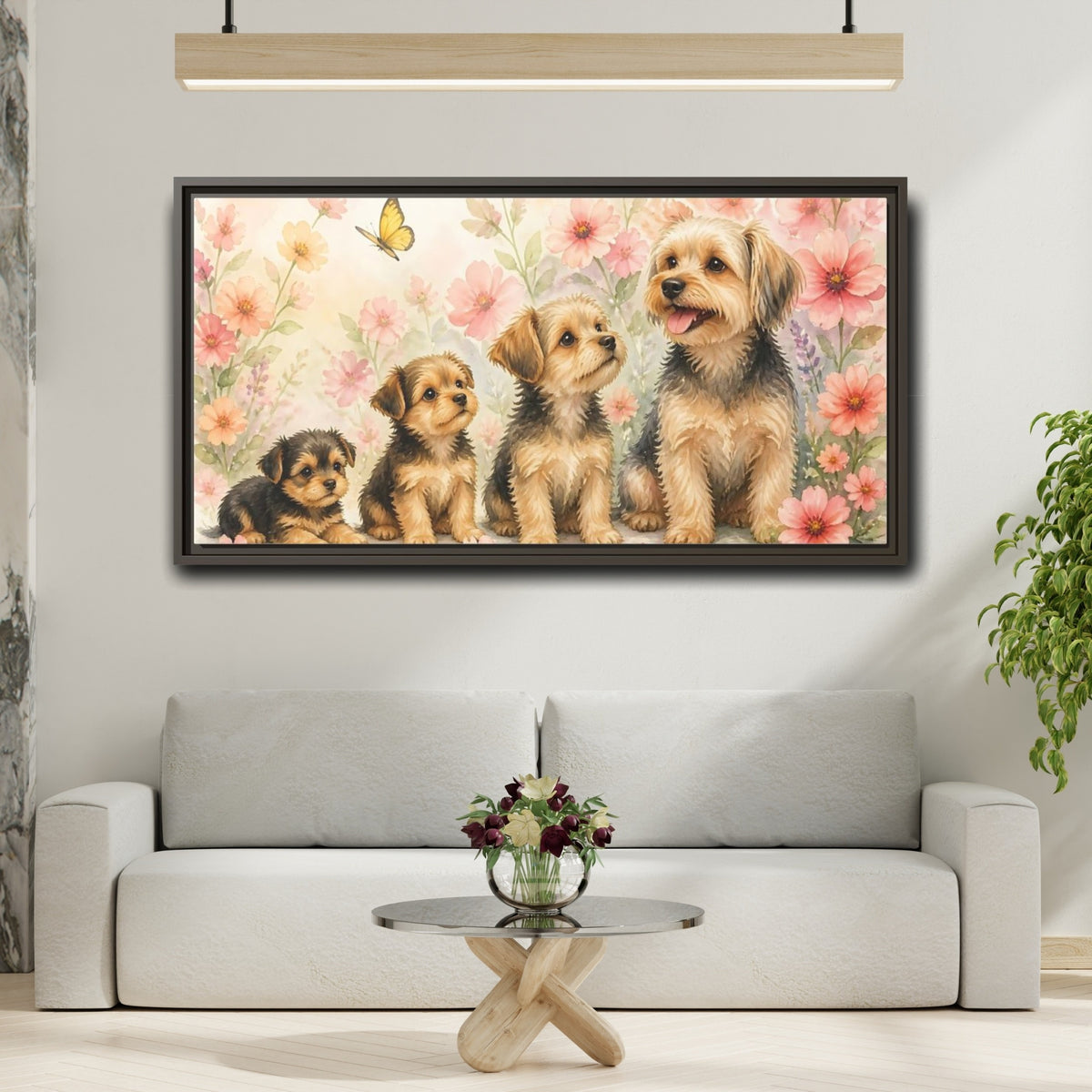 Mockup 2. Yorkshire Terrier Family Portrait shown as framed canvas print