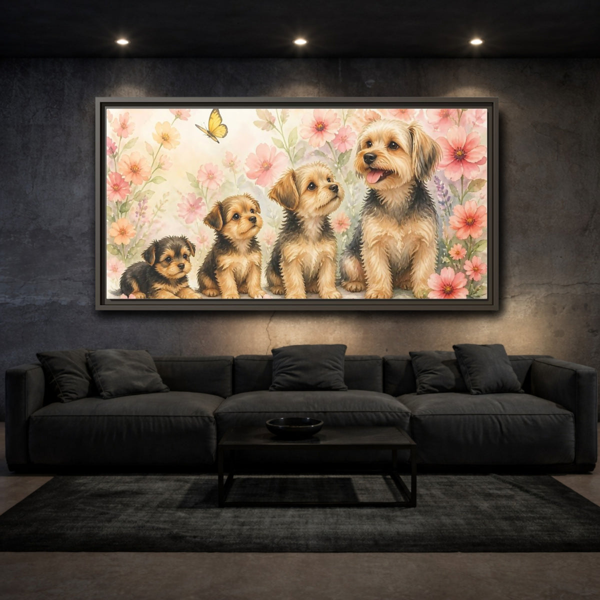 Mockup 3. Yorkshire Terrier Family Portrait shown as framed canvas print
