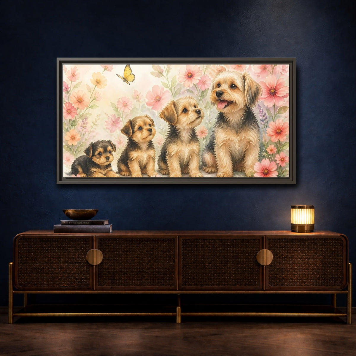 Mockup 4. Yorkshire Terrier Family Portrait shown as framed canvas print