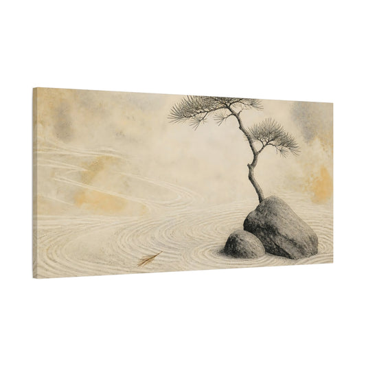 Main Mockup. Zen Pine On Rocks shown as canvas print