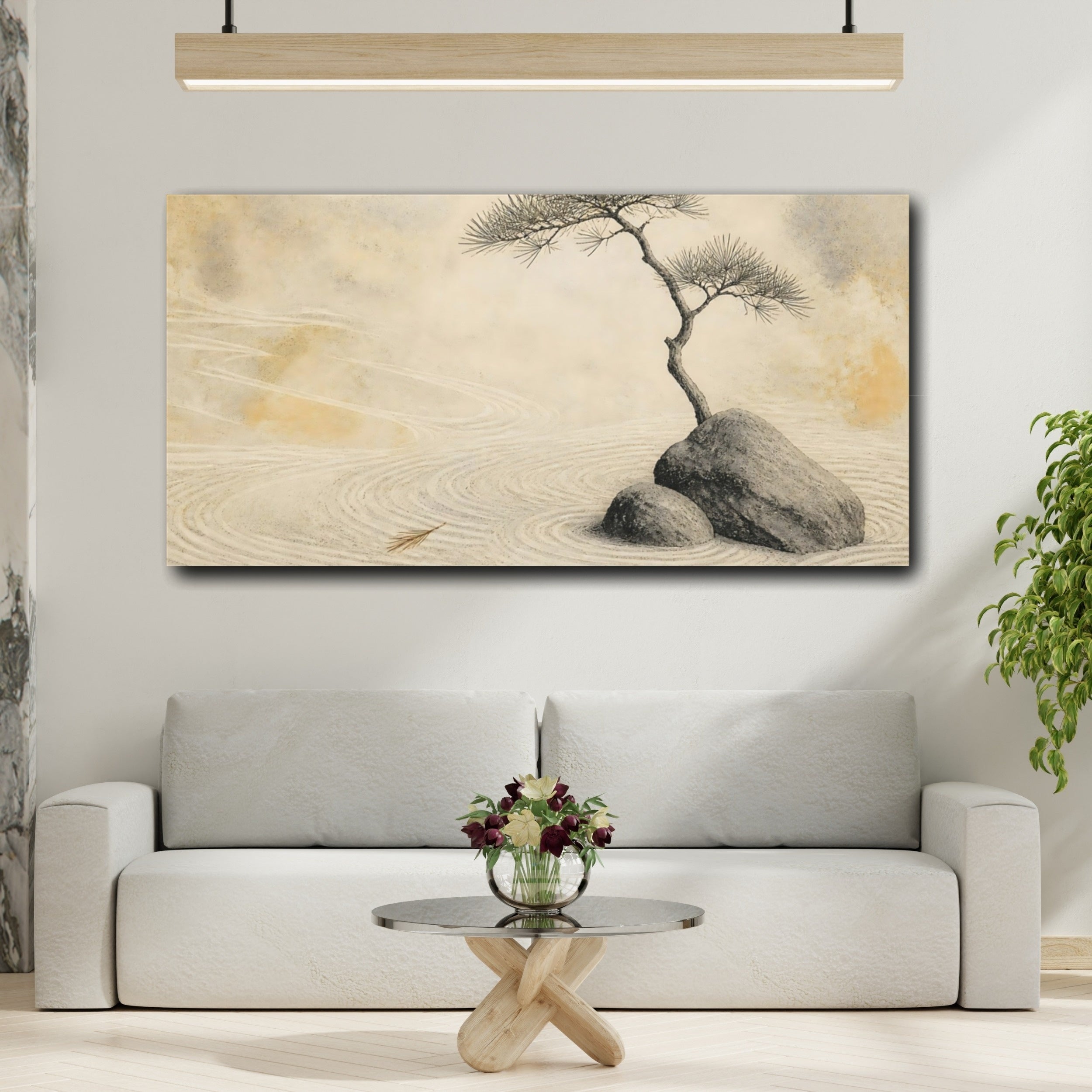 Mockup 2. Zen Pine On Rocks shown as canvas print